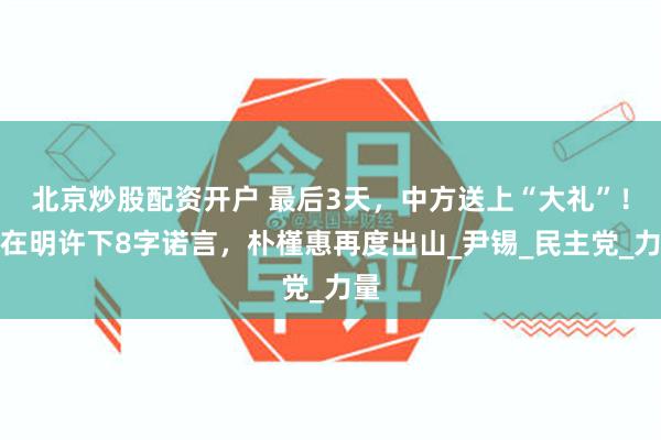 北京炒股配资开户 最后3天，中方送上“大礼”！李在明许下8字诺言，朴槿惠再度出山_尹锡_民主党_力量