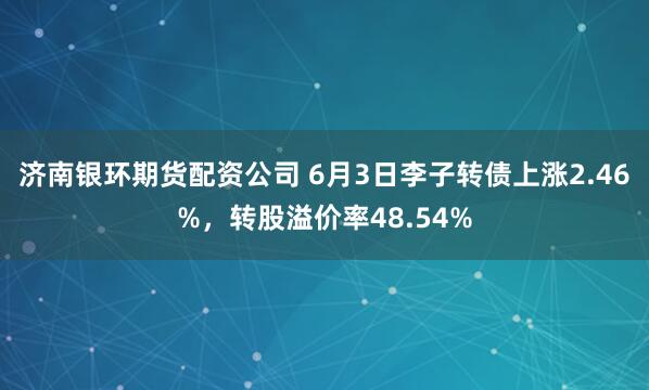 济南银环期货配资公司 6月3日李子转债上涨2.46%，转股溢价率48.54%