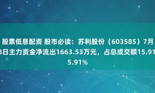 股票低息配资 股市必读：苏利股份（603585）7月28日主力资金净流出1663.53万元，占总成交额15.91%