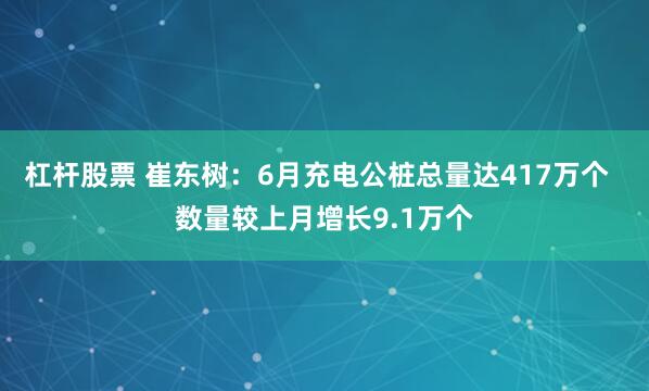 杠杆股票 崔东树：6月充电公桩总量达417万个  数量较上月增长9.1万个